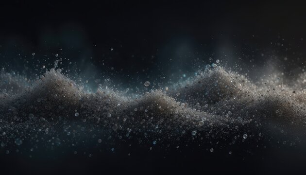 A mesmerizing wave of particles crashes in a dark environment.