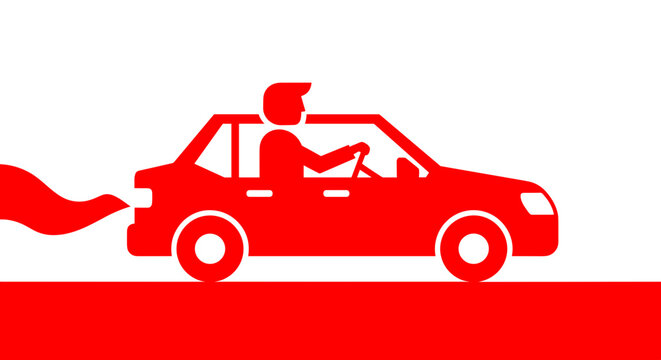 Red Car with Driver Silhouette.