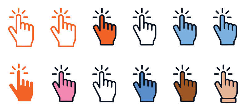 Hand gesture icons for tap, swipe, and touchscreen interaction, modern flat icon collection representing touch commands