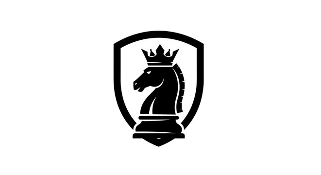 Black knight chess piece logo.