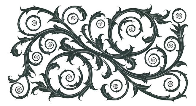 Intricate Black Floral Swirl Design Element.