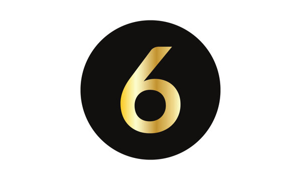 abstract simple golden number 6 icon on circle.