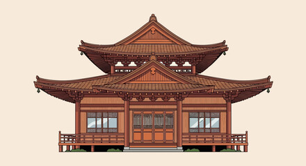 Fototapeta premium Traditional Japanese Temple Architecture, Wooden Pagoda Building, East Asian Culture