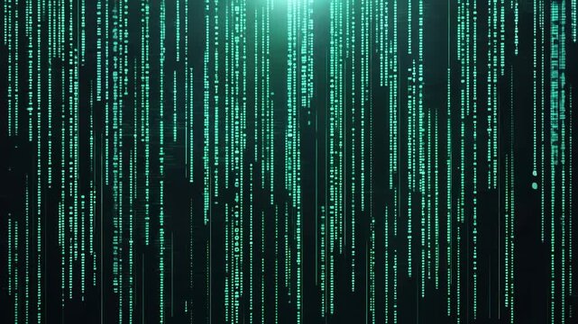An immersive visual experience of cascading digital rain, depicting an abstract world of glowing green lines that symbolize data flow and technological advancement.