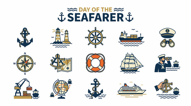 Day of the Seafarer Icons: Nautical Symbols and Ships