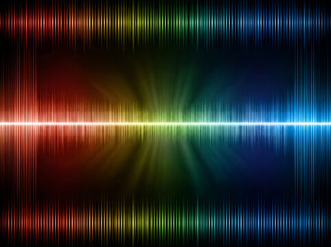 Dynamic sound equalizer display with vibrant rainbow color spectrum.