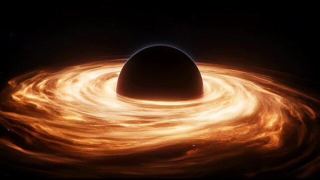 Black hole with glowing orange and blue accretion disk, space phenomenon blackhole cosmic astronomy