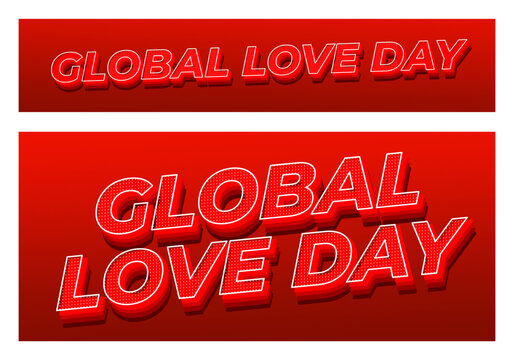 Bold 3d red typography reading global love day on gradient red background, with dotted and drop shadows