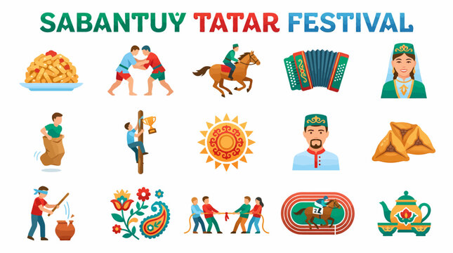 Sabantuy Tatar Festival Celebration Icons