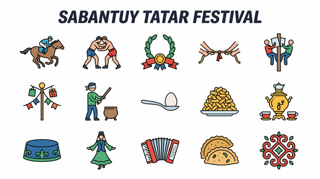 Sabantuy Tatar Festival Icons: Horse Racing, Wrestling, Food, Music