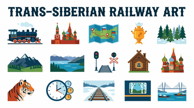 Trans-Siberian Railway Art Collection: Russia Travel Icons