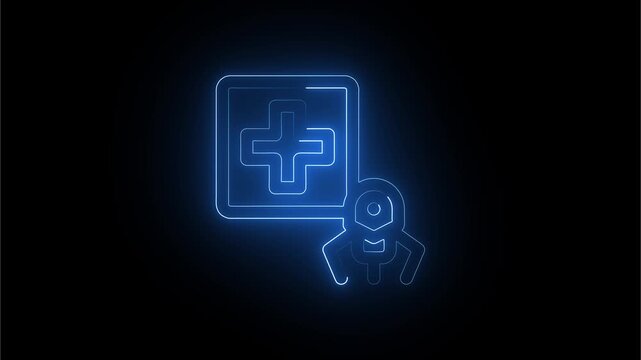 Neon medical bag icon. Medical box with cross. Medical equipment for emergency.