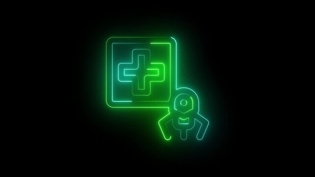 Neon medical bag icon. Medical box with cross. Medical equipment for emergency.