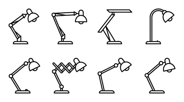 Variety of adjustable desk lamps with articulated arms, perfect for study or office.