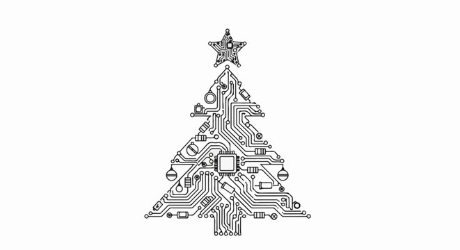 Christmas tree constructed from circuit board components and wiring