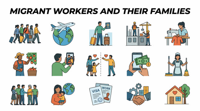 Migrant Workers and Families: Journey, Work, and Life Illustrations