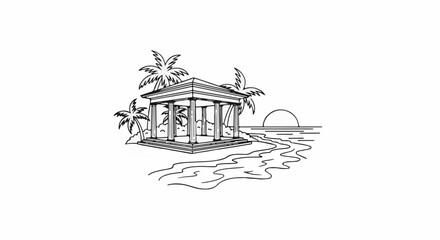 Naklejka premium Classical structure on tropical beach at sunset