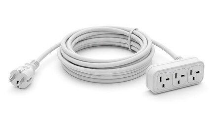 Fototapeta premium White electrical power strip and cable isolated on a clean white background