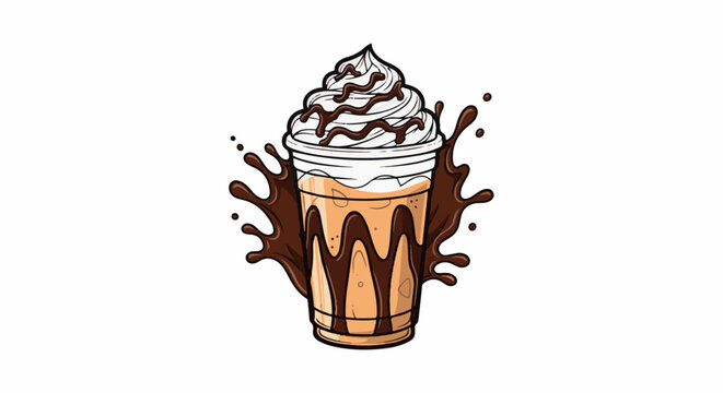 Delicious mocha frappe with whipped cream, chocolate drizzle, and splashes