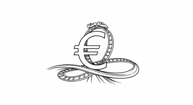 Euro symbol forms a thrilling rollercoaster track with carts