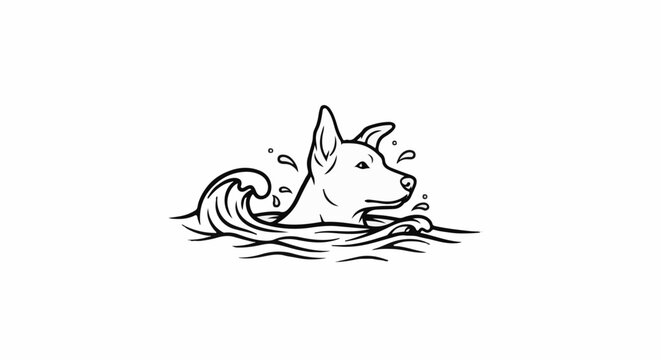 Dog swimming in stylized water with splashing waves