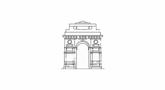 Detailed sketch of an ornate archway with a prominent central opening