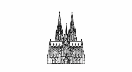 Obraz premium Detailed line drawing of a large, ornate Gothic cathedral with twin spires