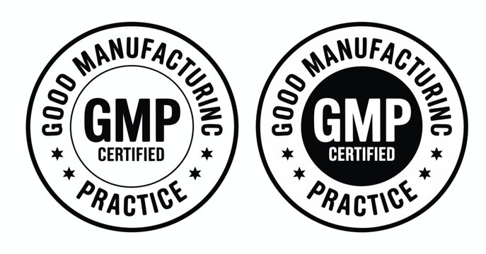 GMP Certified Good Manufacturing Practice Black Vector Icon