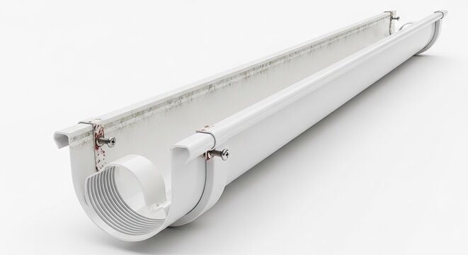 White gutter section against clean backdrop isolated for construction concept