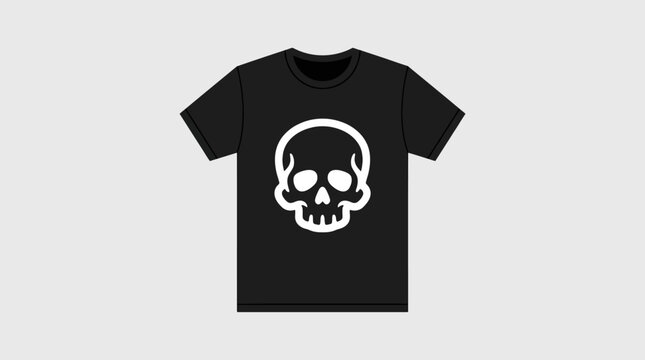 Black T-Shirt Featuring a White Skull Graphic Design with a Retro Vintage Style