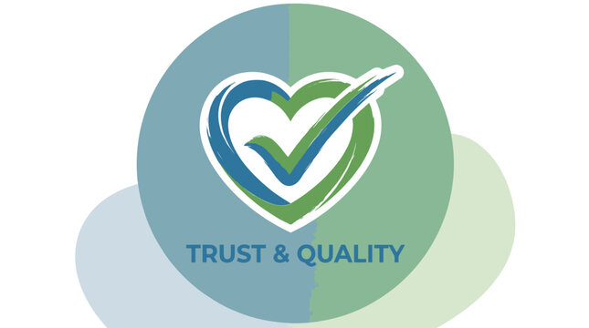 Heart with checkmark icon symbolizing trust, quality assurance, and verified reliability for business branding and customer satisfaction