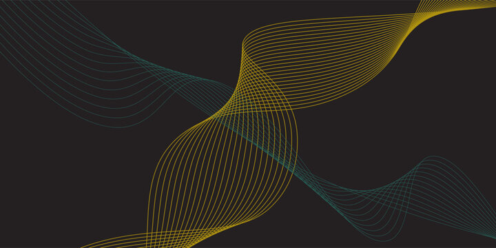 Modern multicolor wave of light is displayed on black background, Abstract wavy lines and neon glow on a black background, soundwave on a dark reflective surface.