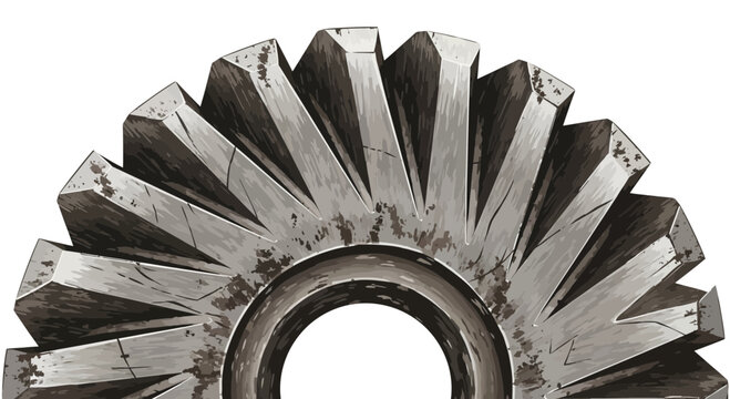 Close-up of a metallic bevel gear with worn texture