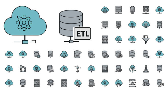 Cloud computing and database icons representing digital technology and data