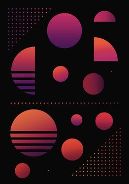 Gradient circles with hemispheres. Modern gradient poster on a dark background.