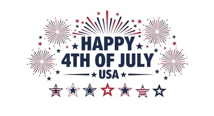 Obraz premium Happy 4th of july usa greeting card design with fireworks and stars isolated on white background