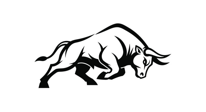 Strong charging bull illustration showing power and aggression for a professional sports team logo design concept