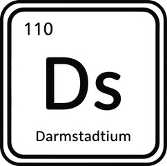 Obraz premium Darmstadtium element symbol Ds represents atomic number 110 and its name on a white background.
