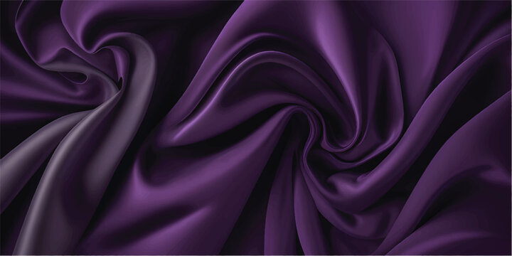 Smooth purple and violet silk fabric creates a luxury satin background with elegant wavy textures and soft shiny curves for a premium textile backdrop
