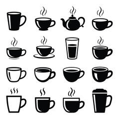 Obraz premium Collection of Black and White of Coffee Cups, Teapots, and Glasses