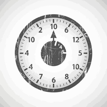 Vintage clock face showing 10 o'clock with distressed texture
