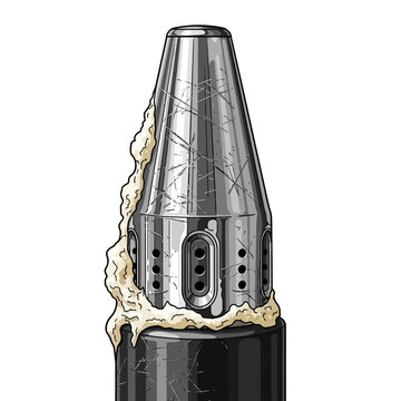 Close-up of a metallic vape pen tip with e-liquid residue