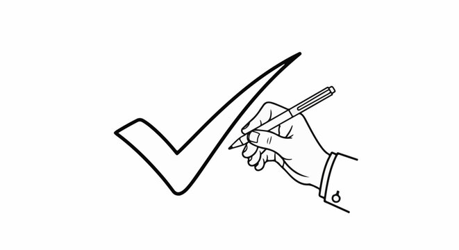 Hand drawing a large checkmark with a pen