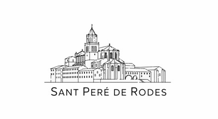 Fototapeta premium Hand-drawn sketch of a historical monastery complex with text