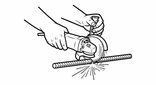 Hands using an angle grinder to cut a metal rod, creating sparks