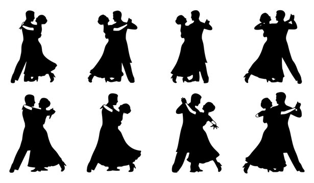 Ballroom dancing couples silhouette vector elegant vintage dance illustration