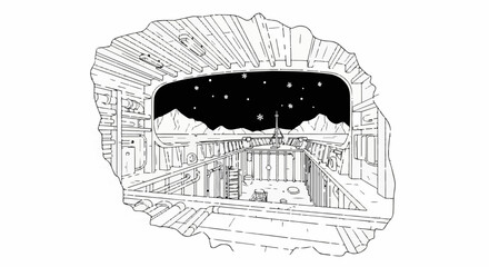 Obraz premium Interior view from a spacecraft or station looking at a snowy landscape