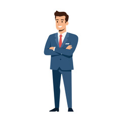 Obraz premium Confident businessman in blue suit with crossed arms illustration