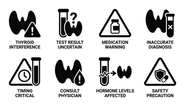 Thyroid and test result icons for medical analysis and health monitoring symbols.