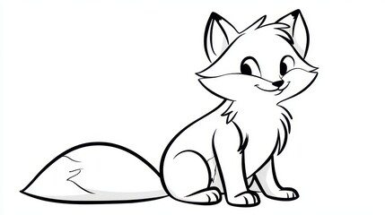 Fototapeta premium Cute fox cartoon isolated on plain background for kids coloring book activity